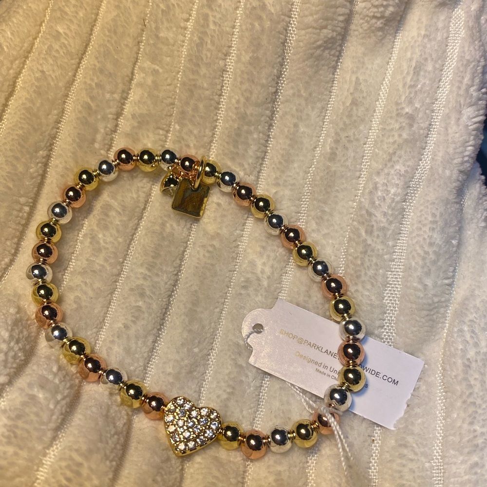 NWT ❤️ CUTE BIRTHDAY VALENTINES HEART LOVEY BRACELET TRI COLOR METAL BEADS - Picture 8 of 13